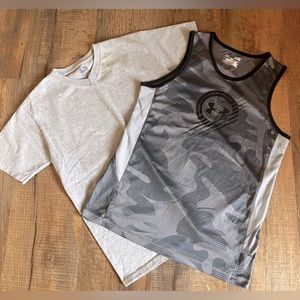 Under Armour tank top and gray fruit of the loom v neck tshirt. Boys Size Large
